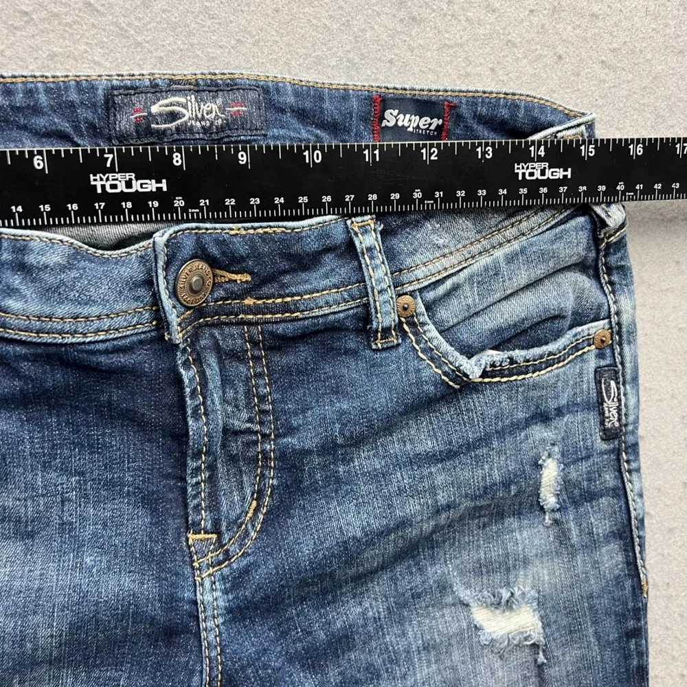 Silver Jeans Co Boyfriend Distressed Blue Super Stretch Denim Jeans W29 L25 1411